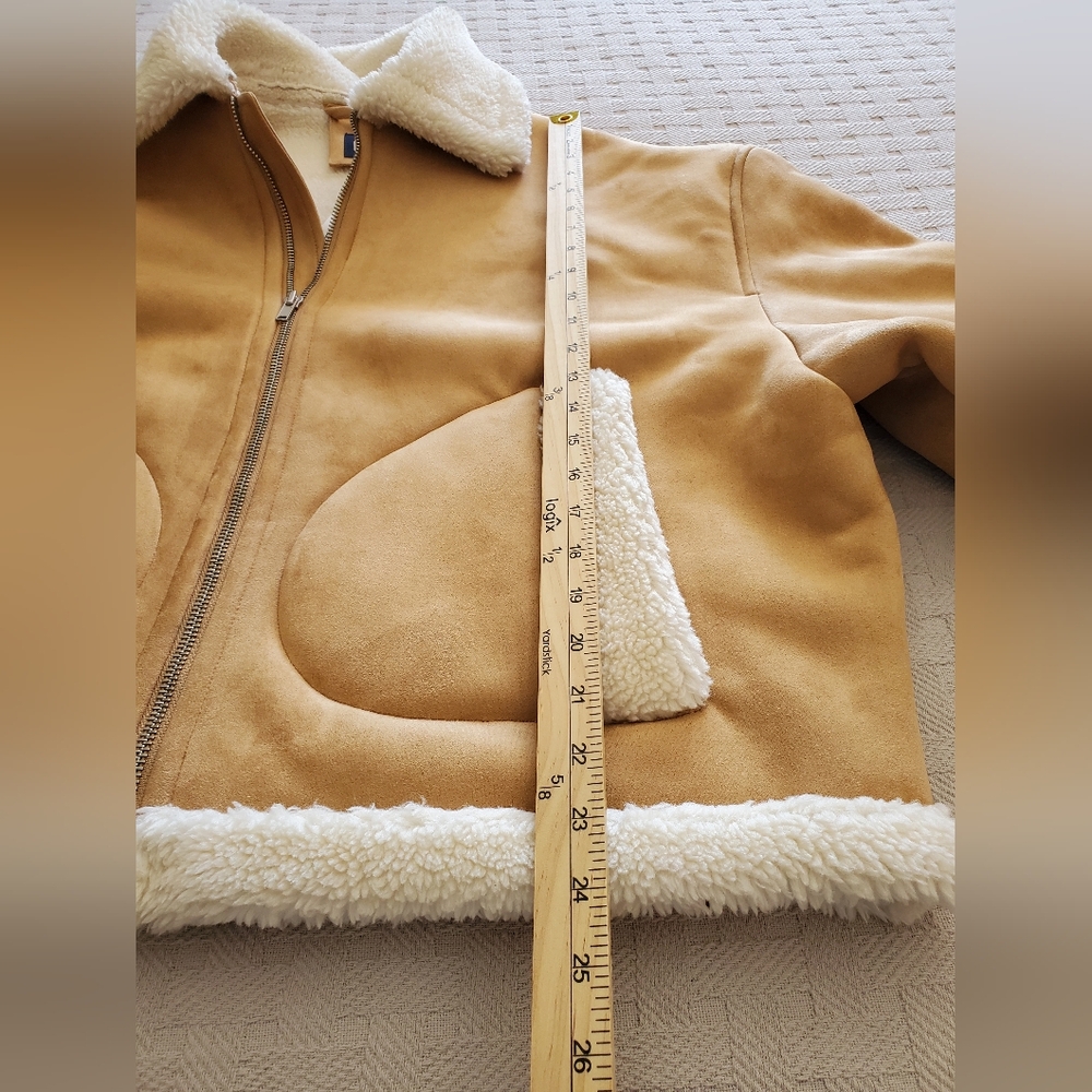 Gap Women's XXL Tall Vegan Suede Sherpa-Trim Jacket Brannan Brown NWT - Picture 9 of 15